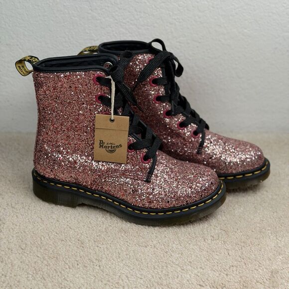 NWT Dr Martens 1460 Farrah Women's Chunky Glitter Lace Up Boots US 9 Pale Pink - Picture 1 of 11